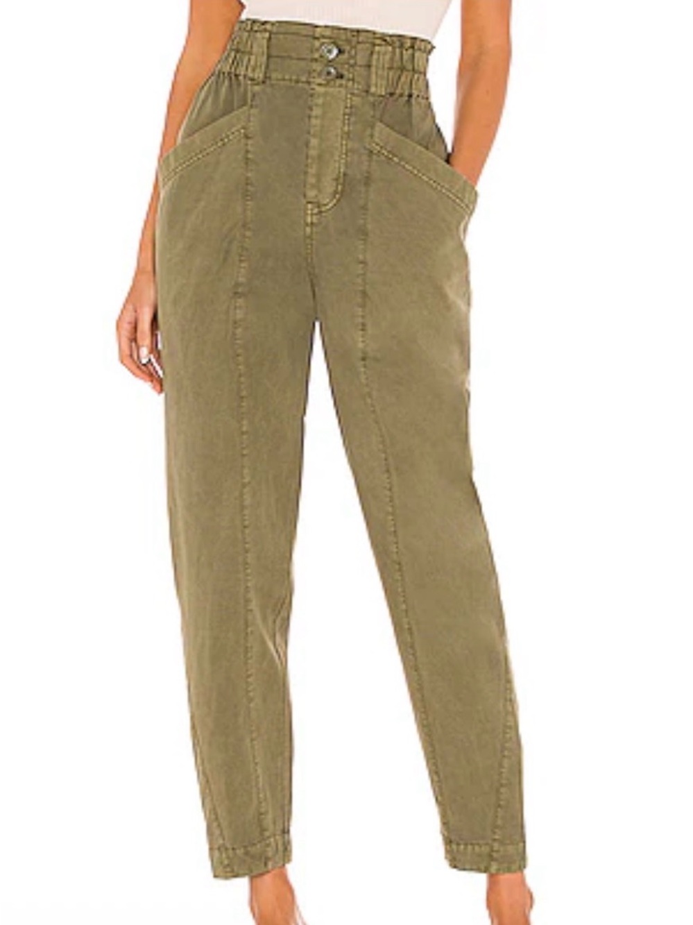 Free People Olive Green Elastic Waist Utility Cargo Pants jumpsuit